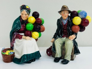 lot 63C image: Vintage 1928 Royal Doulton Woman Balloon Seller HN1315 and  The Balloon Man HN1954 Bone China Figurines