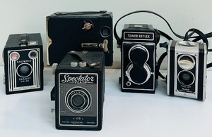 lot 69C image: Vintage Cameras including Kodak Brownie Target Six-20 Art Deco Box Camera, Tower Reflex Twin Lens Film Camera Westar Lens and More