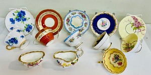 lot 100P image: Vintage Teacups and Saucers including Paragon, Hammersley Blue Cornflower and More