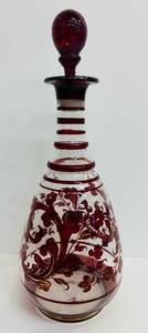 lot 107T image: Vintage Bohemian Ruby Red and Clear Blown Glass Decanter