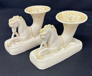 lot 116BB image: Two Vintage Belleek Seahorse Vases Third Black Mark
