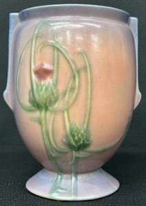 lot 104W image: Antique Roseville Art Pottery Futura Thistle Mauve   Violet Vase - Circa 1930s
