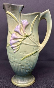 lot 112W image: Beautiful Antique Roseville Art Pottery Freesia Pitcher 20-10 - Circa 1940s