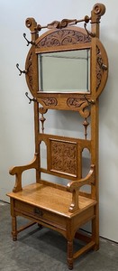 lot 15 image: Antique Hall Tree with Mirror