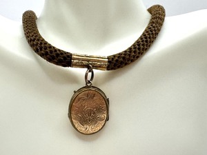 lot 6RR image: Antique Victorian Woven Hair Locket Necklace  Antique Victorian Mourning Macabre Real Hair Locket