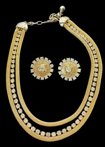 lot 11RR image: Vintage Rhinestone and Gold Tone Necklace and Earrings Set
