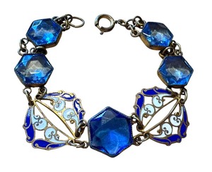 lot 6R image: Antique Art Nouveau Enamel and Gold Tone Bracelet