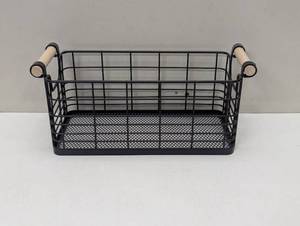 lot 40 image: Rectangular Wire Natural Wood Handles Basket - Brightroom