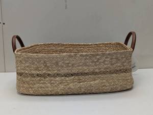 lot 12 image: Braided Water Hyacinth Basket with Faux Leather Handles - Threshold - Small