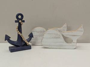 lot 28 image: 3 Piece Decor - 2 Whales and an Anchor - Ocean