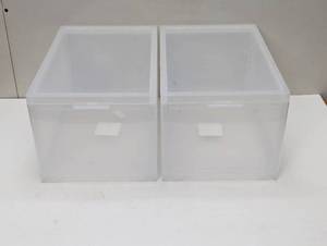 lot 52 image: Set of 2 Plastic Shoe Storage - 14 x 9 x 8 Stackable Drop Front Boxes