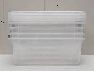lot 53 image: 4 Pack - IRIS Buckle Up Storage Set, 12.9 Quart, Clear