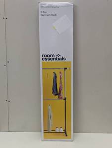 lot 63 image: Adjustable Double Rod Garment Rack Black - Room Essentials Steel Frame, Fixed Hanging Rod