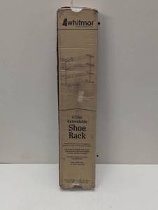 lot 68 image: Whitmor 4 Tier Extendable Shoe Rack Gray Steel Frame, Holds 24 Pairs, Freestanding, 45.67 W x 21.85 H x 9.25 D