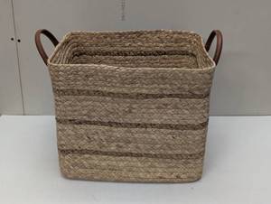 lot 10 image: Braided Water Hyacinth Basket with Faux Leather Handles - Threshold - Large