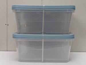 lot 49 image: 4 Pack 16qt Storage Boxes Pewter Aqua - Brightroom