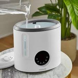 lot 10 image: Vissani 2 Gal. Ultrasonic Humidifier 360 Degree Turning Dual Nozzle Cool & Warm Mist for Large Room (600 sq. ft.) in GreyWhite  Customer Returns See Pictures