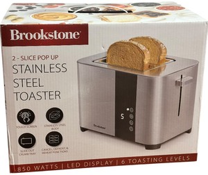 lot 134 image: BROOKSTONE TOUCH SCREEN 2-Slice Pop Stainless Steel Toaster BRAND NEW