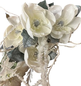 lot 436 image: Mixed tall floral arrangement, Artificial Pewter Poinsettia and Magnolias, 42.25
