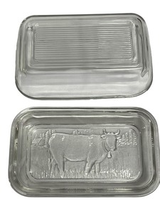 lot 181 image: vintage EMBOSSED COW Arcoroc France clear glass refrigerator dish