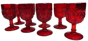 lot 158 image: Vintage Lot of 8 Ruby Red 4.75 Glass Goblets