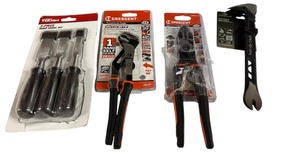 lot 221 image: 3 pcs Wood Chisel Set  2- Crescent Pliers  Spec Ops Nail Puller BRAND NEW