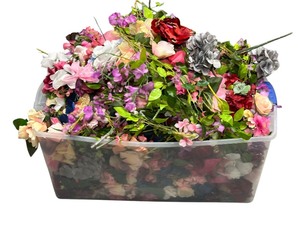 lot 228 image: Overflowing Bin of Mixed Artificial Flowers for CraftingDIYHome Decor