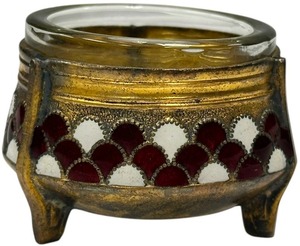 lot 264 image: 1918 Russian Deco Enamel and Glass Salt Cellar RedWhite Scallop Design 4 Hommet, 1.5