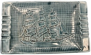 lot 251 image: Rare Clipper Ship Art Pottery Ashtray Mens Vanity Trinket Dish Nautical Textured