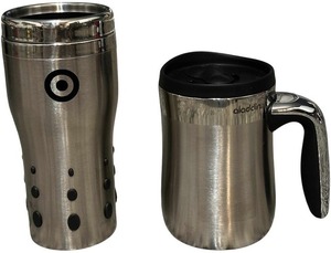 lot 347 image: Stainless Steel Travel Mugs, Set of 2