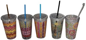 lot 342 image: reusable tumblers with lids and straws, missing one lid, lot of 5