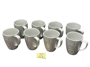 lot 321 image: 8 - Corelle SPLENDOR  Round PORCELAIN MUG Cup Red Gray Curled Scrolls