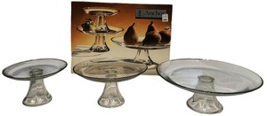 lot 281 image: BRAND NEW Vintage Anchor Hocking Crystal Glass 3 Tiered Dessert Platter Compote set stackable or singles