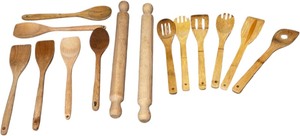 lot 344 image: Wooden Cooking & serving Spoon Set, Bundle of 14 Pcs
