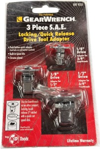 lot 616 image: GEARWRENCH 3 Piece S.A.E. LockingQuick Release Drive Tool Adapter set BRAND NEW