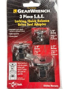 lot 620 image: GearWrench 3 Piece SAE Ratcheting Wrench to Square Drive Adapter Set BRAND NEW