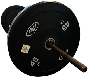 lot 118 image: 90 lbs Pre-loaded Rubber Fixed Barbell
