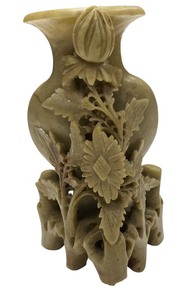 lot 377 image: Chinese soapstone vase with floral carvings