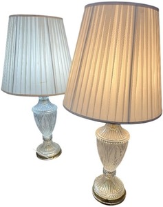 lot 071 image: Antique Hollywood Regency Cut Glass & Brass Table Lamps, Set of 2