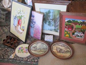 lot 15 image: Framed needlework and other wall de...