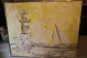 lot 508 image: light house painting approximately ...
