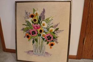 lot 528 image: hand stitched floral wall art appro...