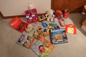 lot 588 image: small box of kids toys...