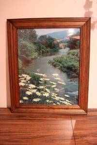 lot 655 image: framed picture of flowers and strea...
