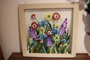 lot 701 image: 24in by 23in wooden framed flower p...