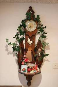 lot 735 image: wooden wall clock with folding mirr...