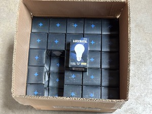 lot 80 image: Case of LED Light Bulbs A19 Soft White 9W