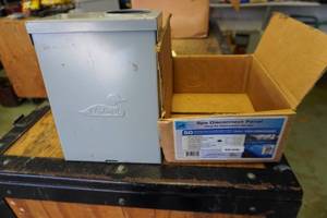 lot 65 image: Midwest Brand Model SAL0081 50 Amp GFI Circuit Disconnect Box For SpasHot Tubs