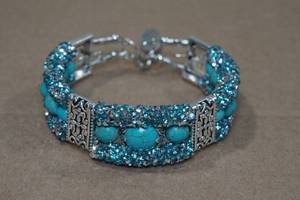lot 103 image: Turquoise Silver Tone Bracelet - Rhinestones