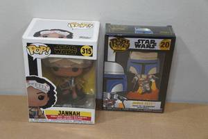 lot 116 image: Funko POP Star Wars Bobble-Head and Enamel Pin -Jannah & Jango Fett